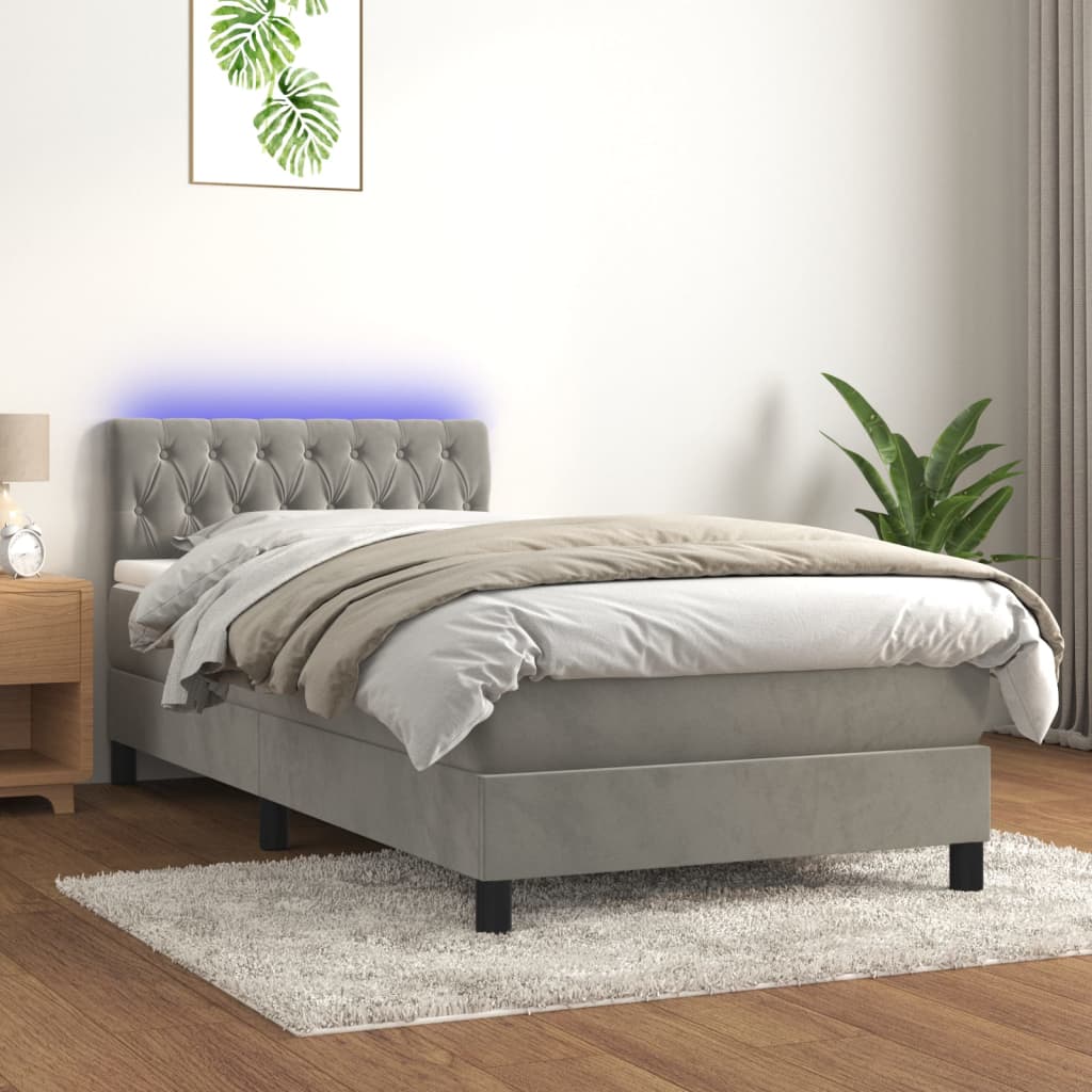 Sommier à lattes de lit avec matelas et LED Gris clair 90x190cm