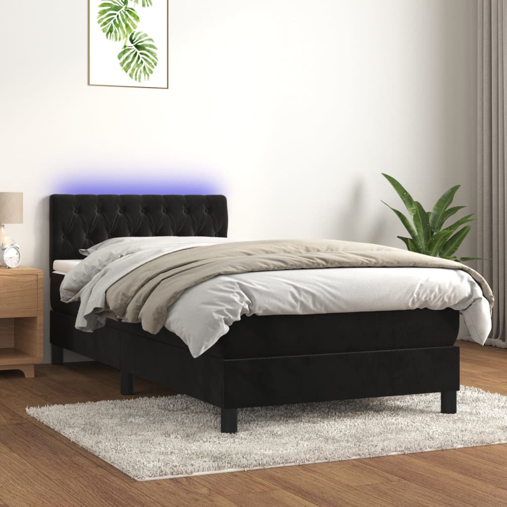 Sommier à lattes de lit avec matelas et LED Noir 90x200 cm