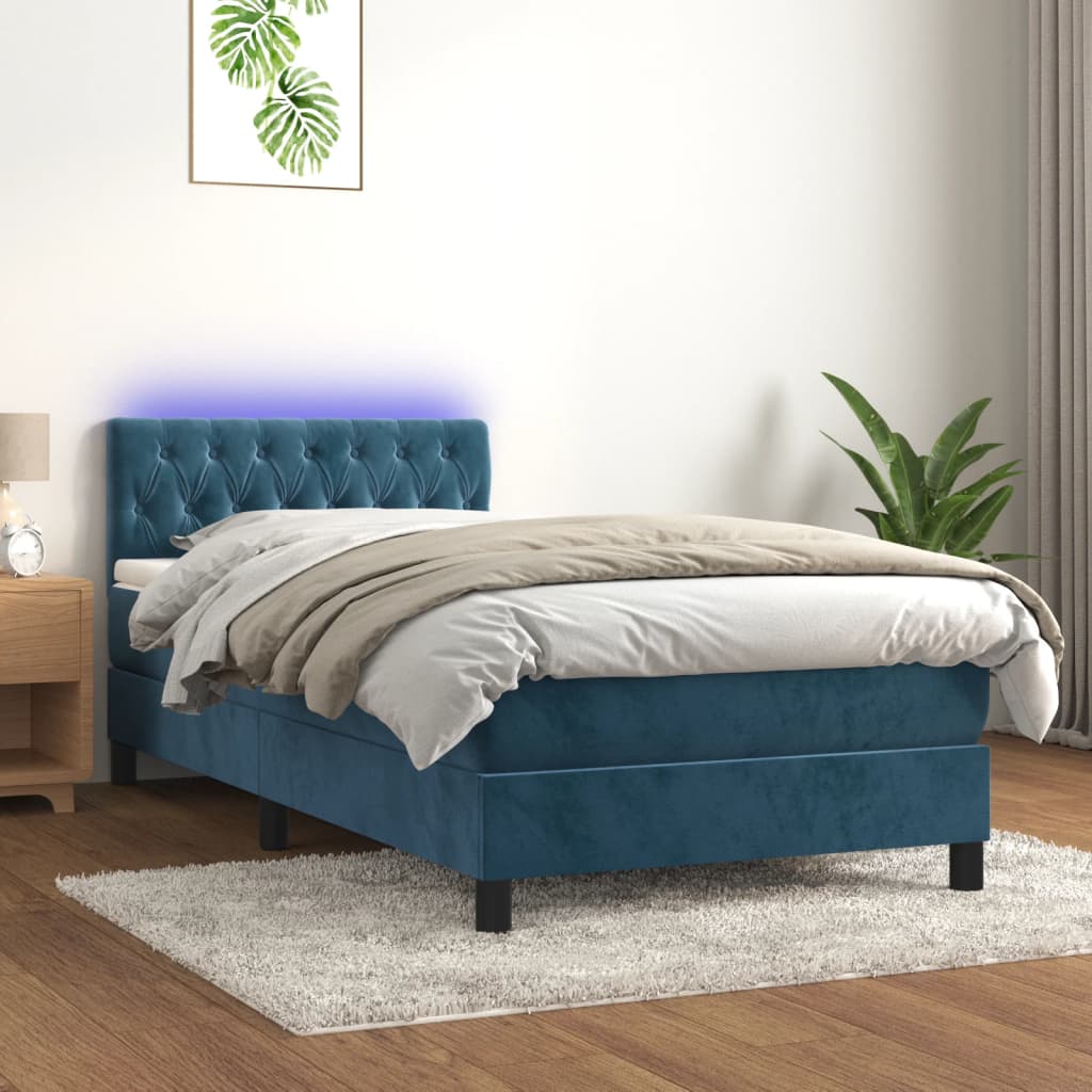 Sommier à lattes de lit avec matelas et LED Bleu foncé 90x200cm