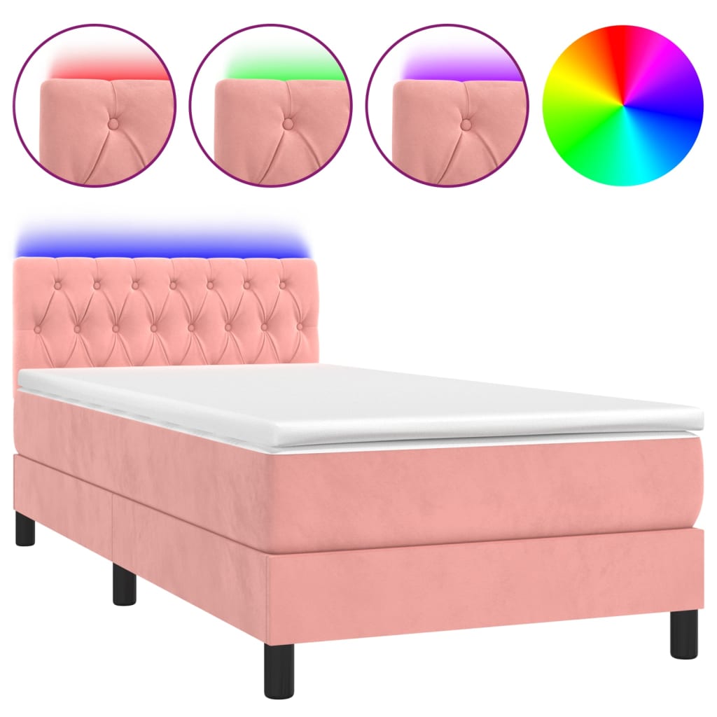 Sommier à lattes de lit avec matelas et LED Rose 90x200 cm