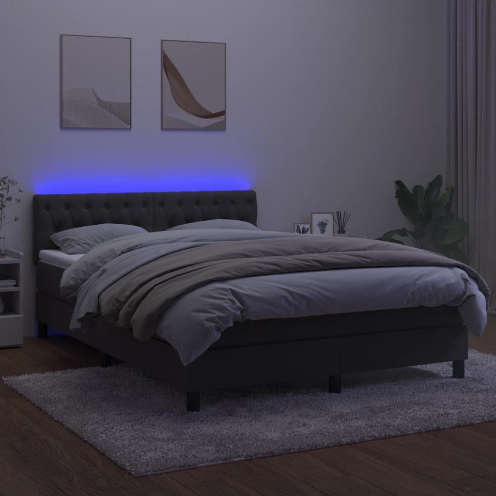 Sommier à lattes de lit avec matelas LED Gris foncé 140x190 cm