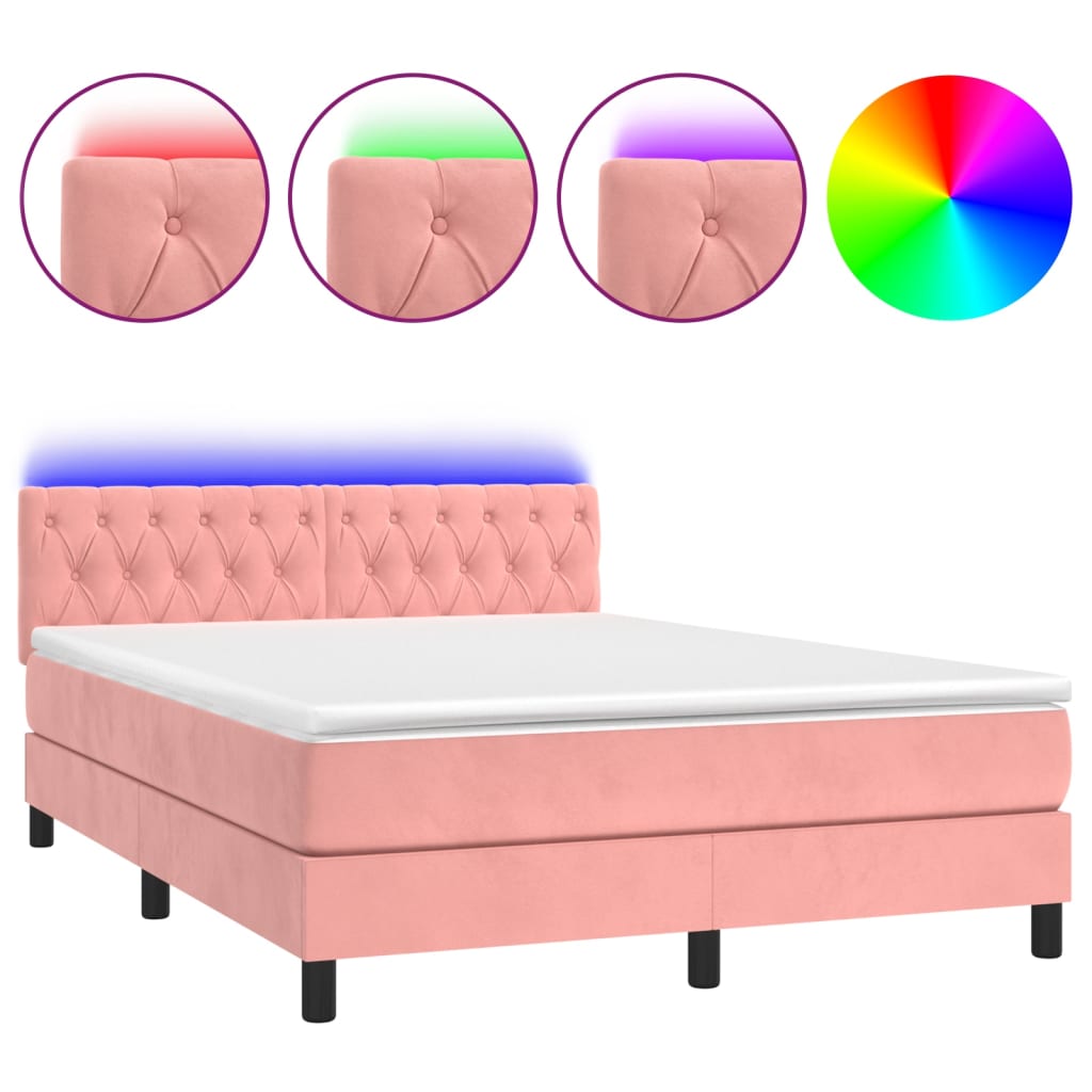 Sommier à lattes de lit avec matelas et LED Rose 140x190 cm