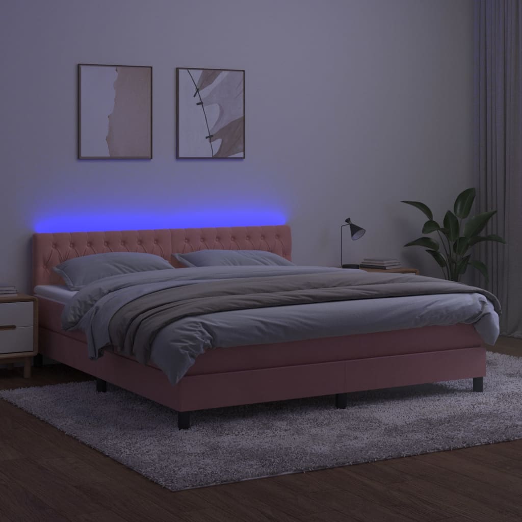 Sommier à lattes de lit avec matelas et LED Rose 160x200 cm