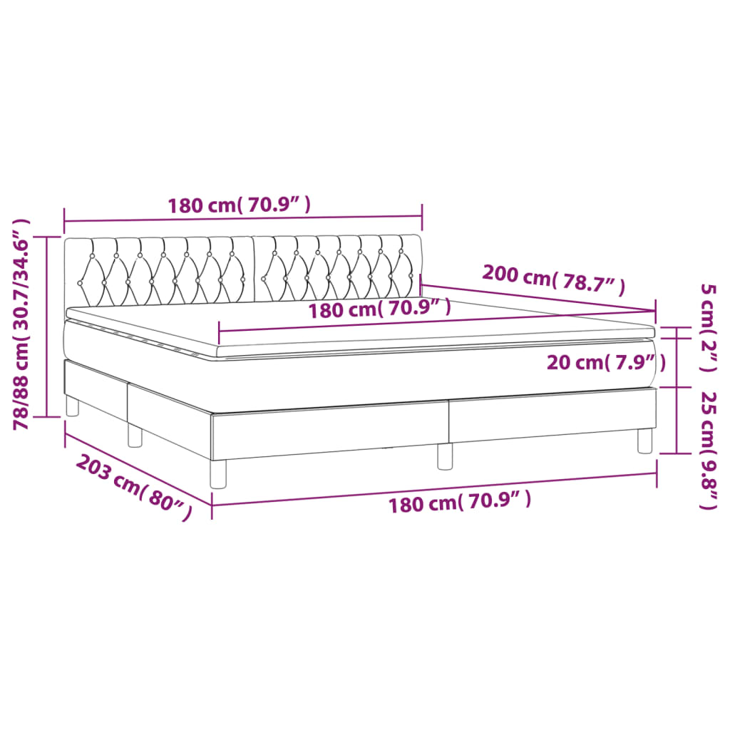 Sommier à lattes de lit avec matelas LED Bleu foncé 180x200 cm