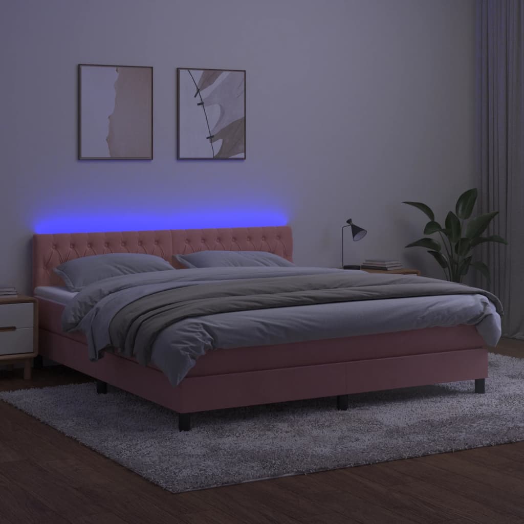 Sommier à lattes de lit avec matelas et LED Rose 180x200 cm