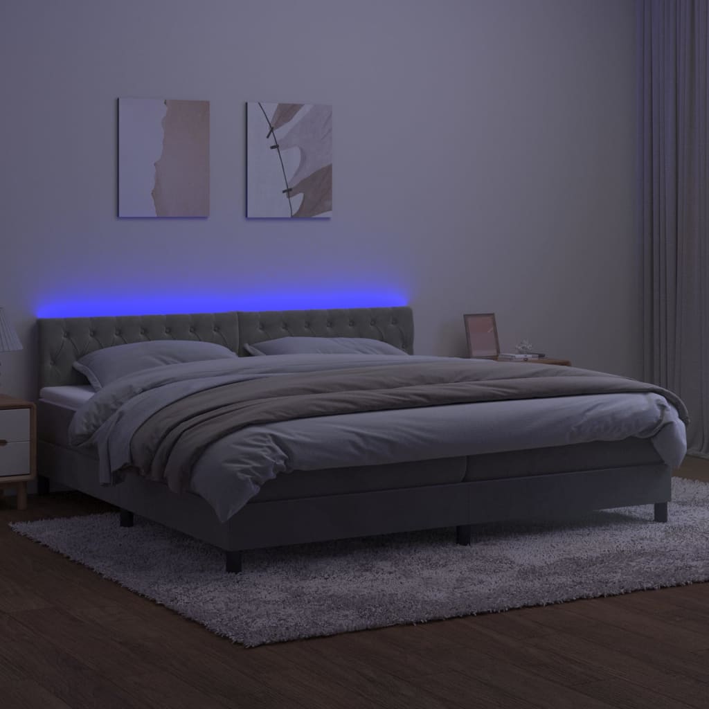 Sommier à lattes de lit avec matelas LED Gris clair 200x200 cm