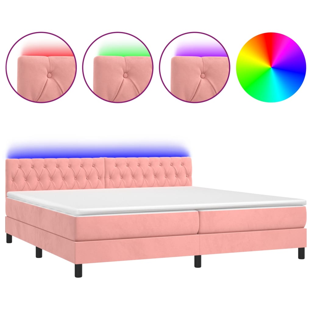 Sommier à lattes de lit avec matelas et LED Rose 200x200 cm