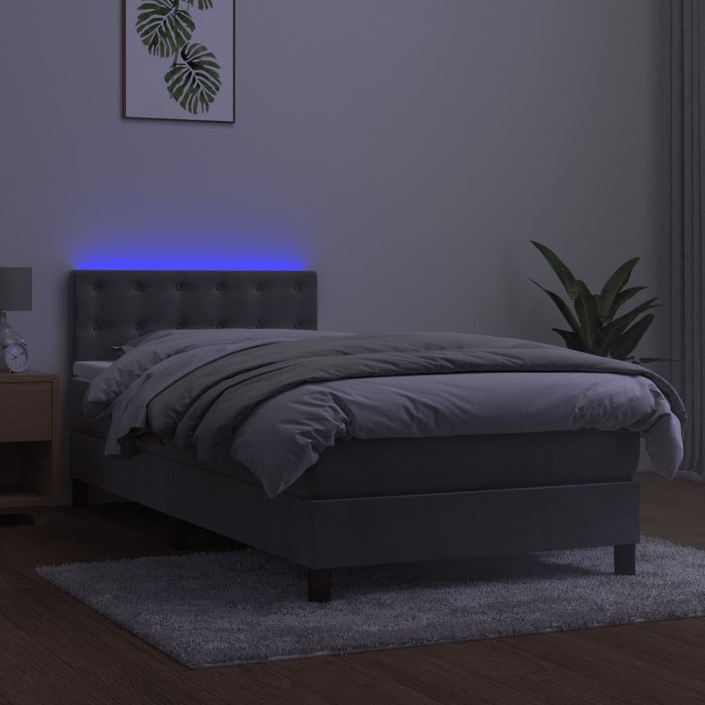 Sommier à lattes de lit avec matelas et LED Gris clair 80x200cm