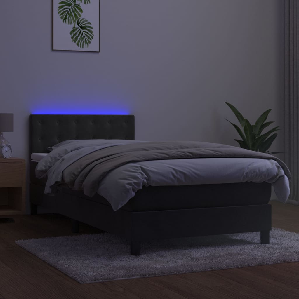 Sommier à lattes de lit avec matelas et LED Gris foncé 80x200cm