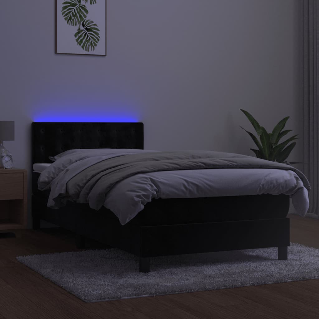 Sommier à lattes de lit avec matelas et LED Noir 80x200cm