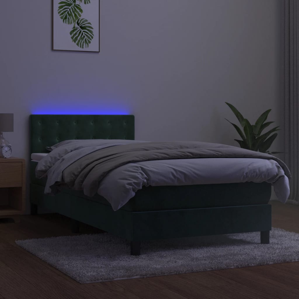 Sommier à lattes de lit avec matelas et LED Vert foncé 80x200cm