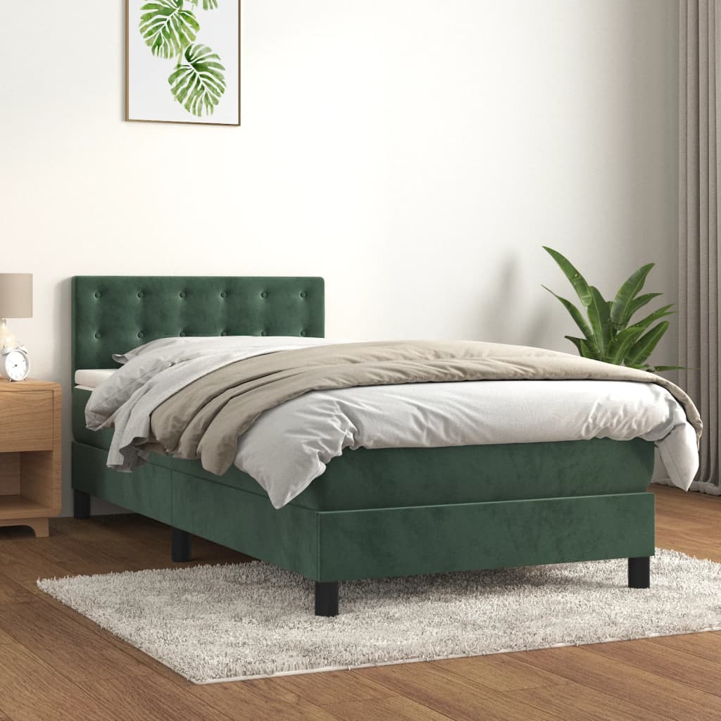 Sommier à lattes de lit avec matelas et LED Vert foncé 80x200cm