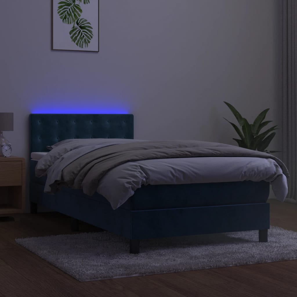 Sommier à lattes de lit avec matelas et LED Bleu foncé 80x200cm