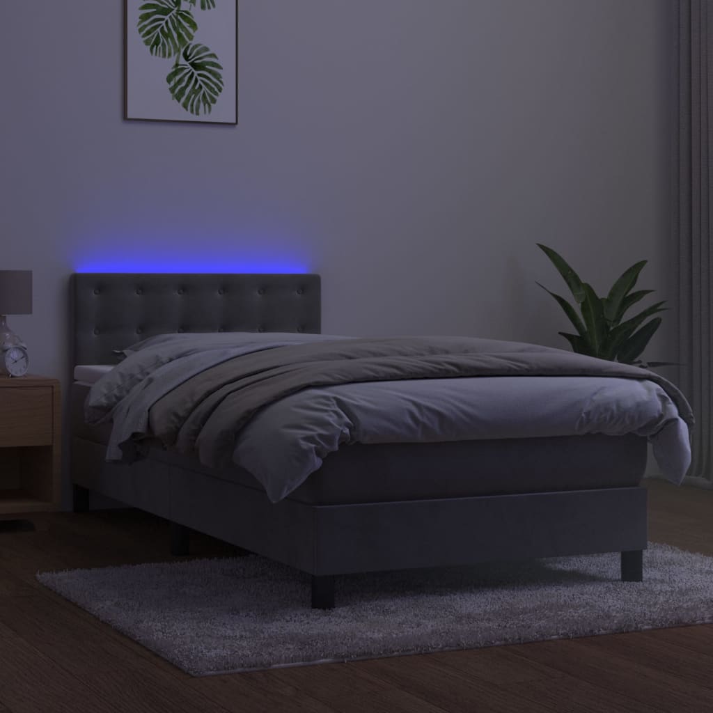 Sommier à lattes de lit avec matelas et LED Gris clair 90x190cm