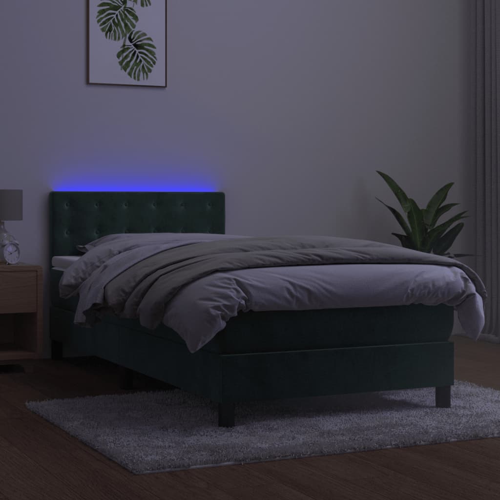 Sommier à lattes de lit avec matelas et LED Vert foncé 90x190cm