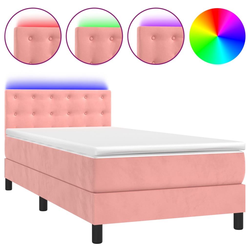 Sommier à lattes de lit avec matelas et LED Rose 90x190 cm