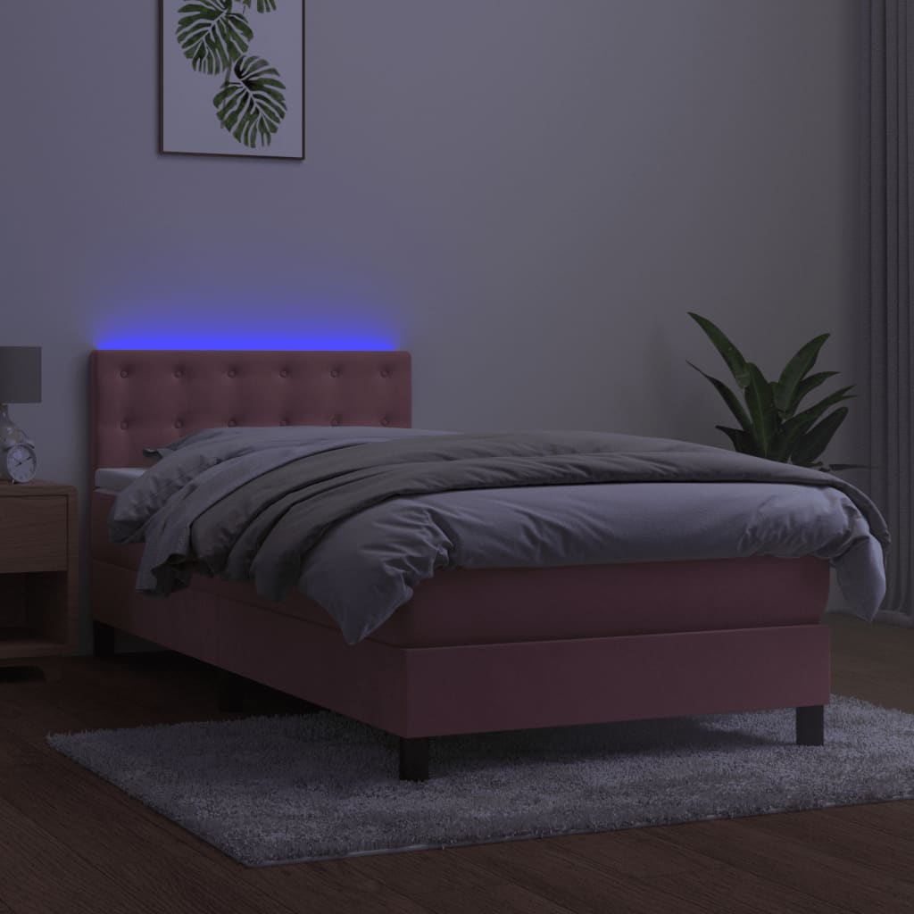 Sommier à lattes de lit avec matelas et LED Rose 90x190 cm