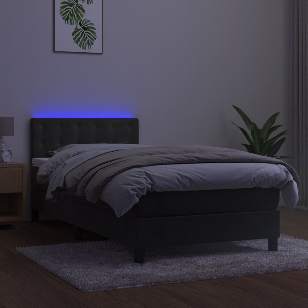 Sommier à lattes de lit avec matelas et LED Gris foncé 90x200cm