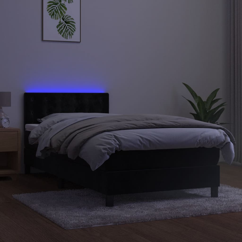 Sommier à lattes de lit avec matelas et LED Noir 90x200 cm