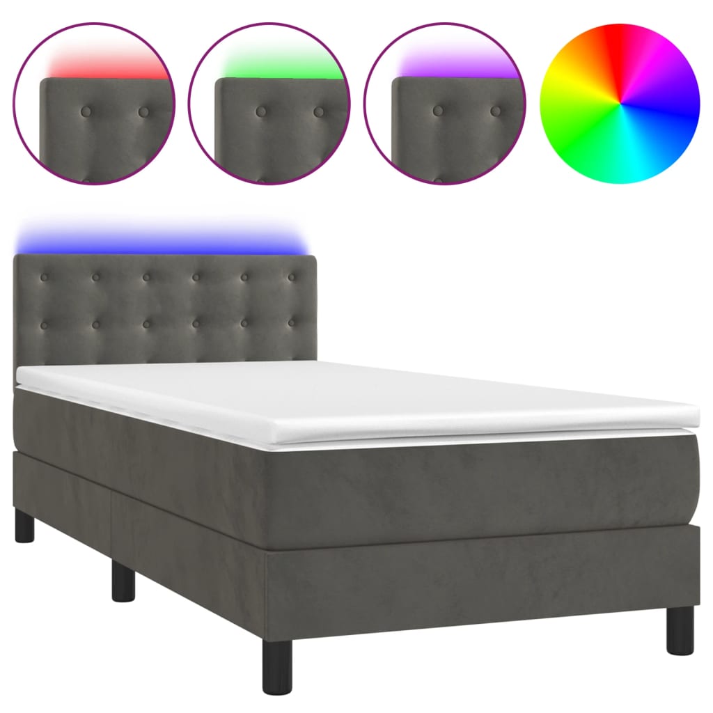 Sommier à lattes de lit avec matelas LED Gris foncé 100x200 cm