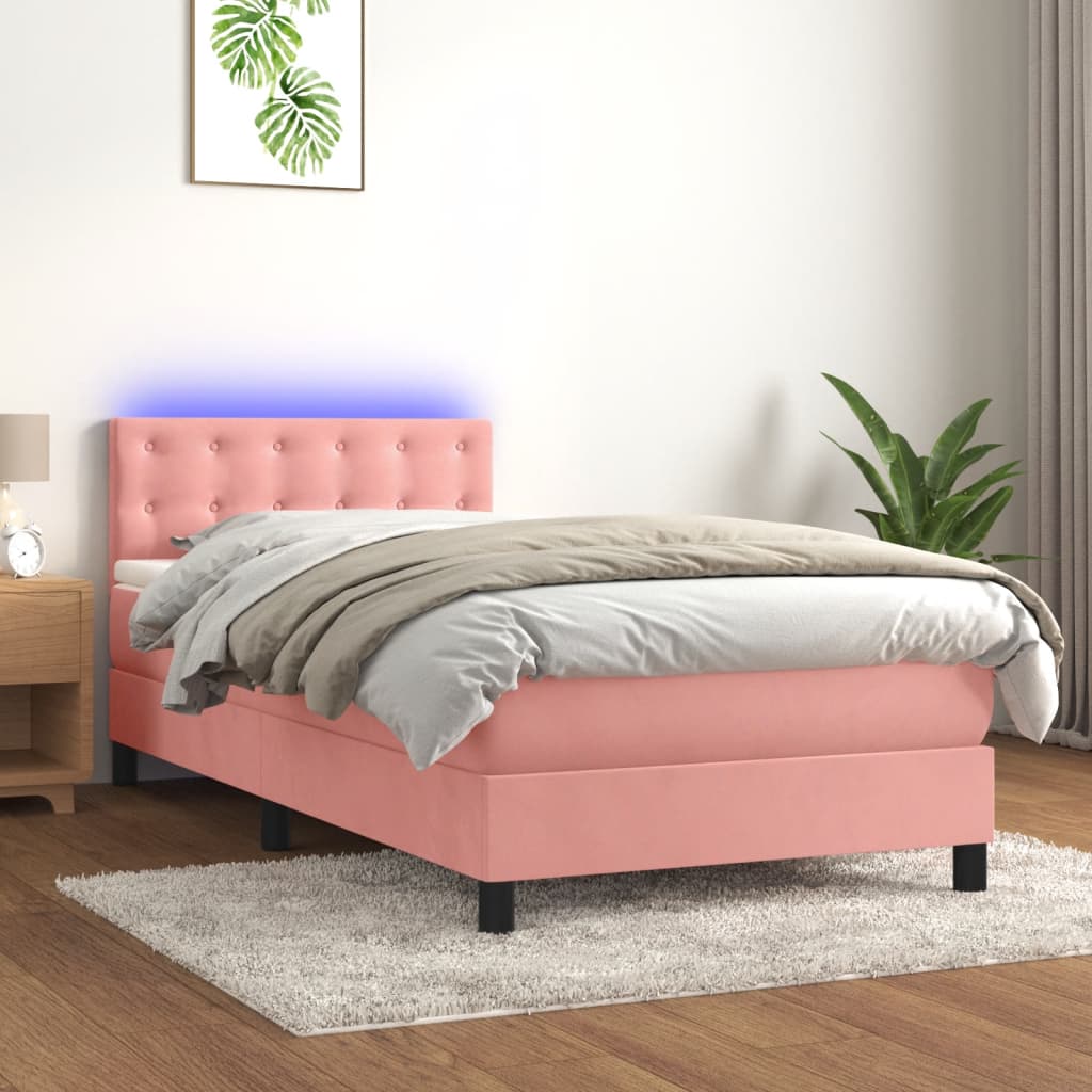 Sommier à lattes de lit avec matelas et LED Rose 100x200 cm