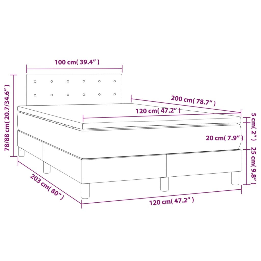 Sommier à lattes de lit avec matelas et LED Rose 120x200cm