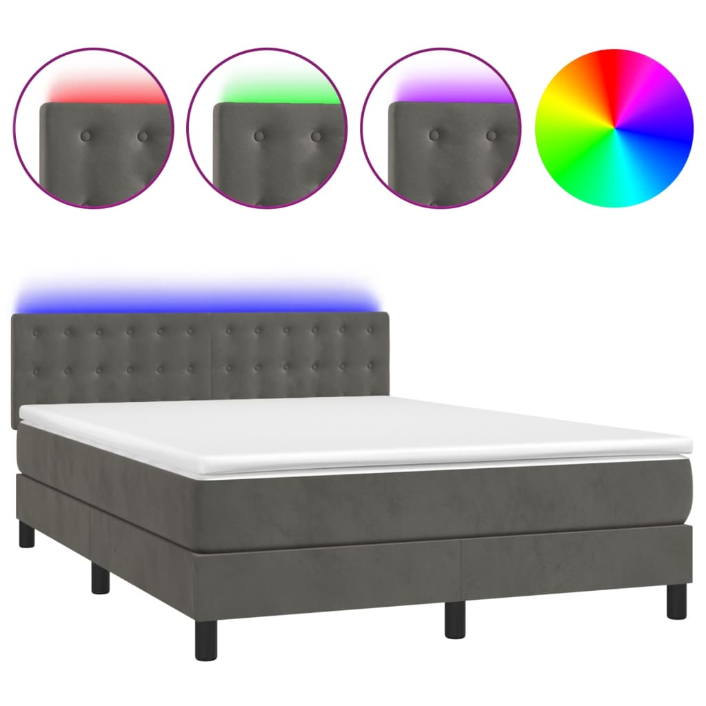 Sommier à lattes de lit avec matelas LED Gris foncé 140x190 cm