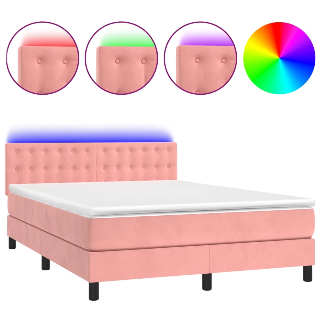 Sommier à lattes de lit avec matelas et LED Rose 140x190 cm