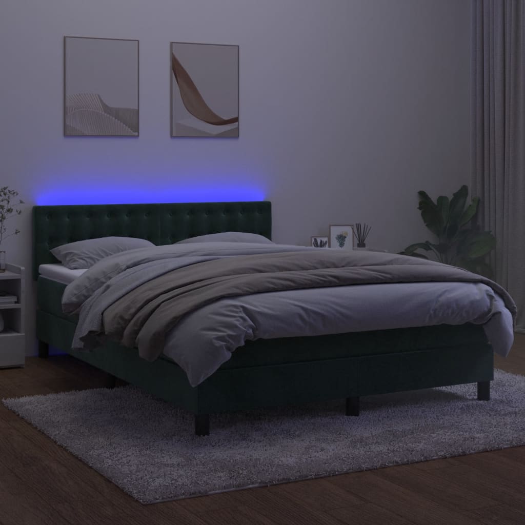 Sommier à lattes de lit matelas et LED Vert foncé 140x200 cm