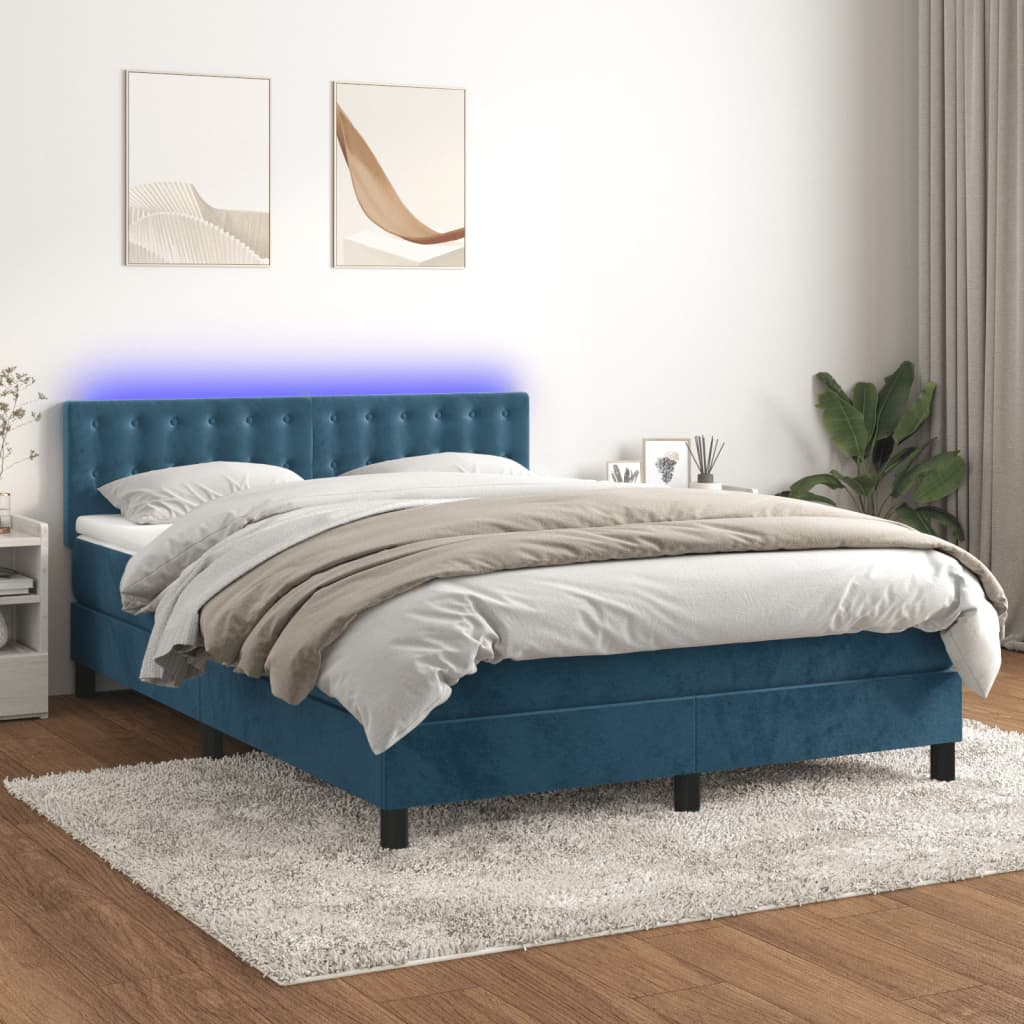 Sommier à lattes de lit matelas et LED Bleu foncé 140x200 cm