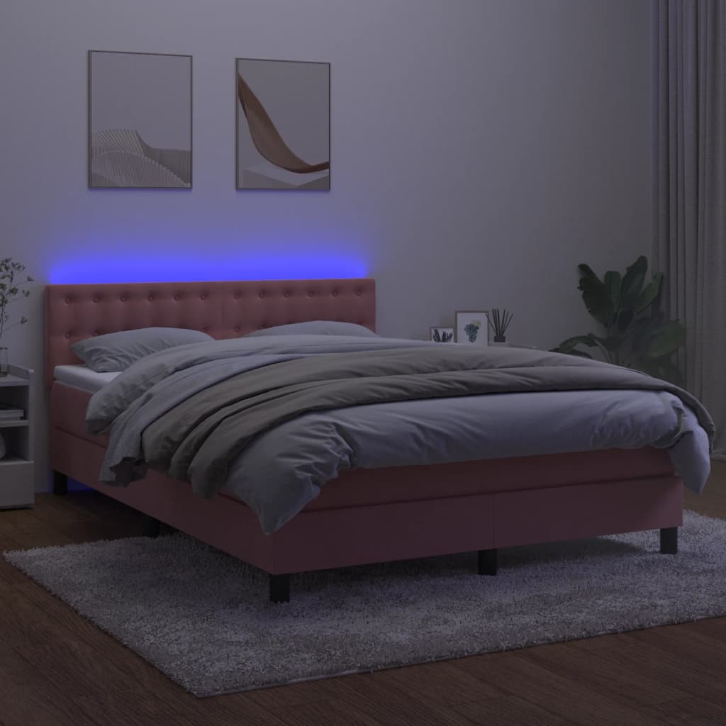 Sommier à lattes de lit avec matelas et LED Rose 140x200 cm