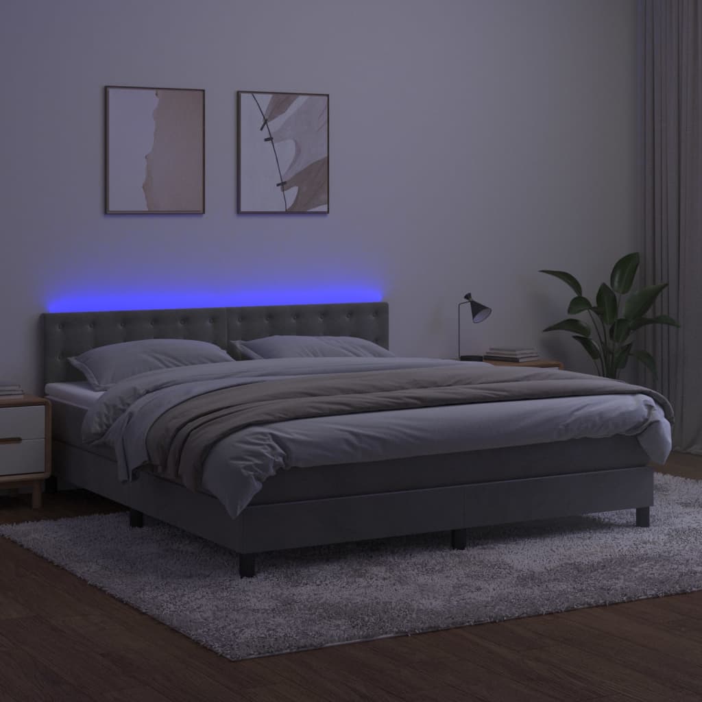 Sommier à lattes de lit matelas et LED Gris clair 160x200 cm