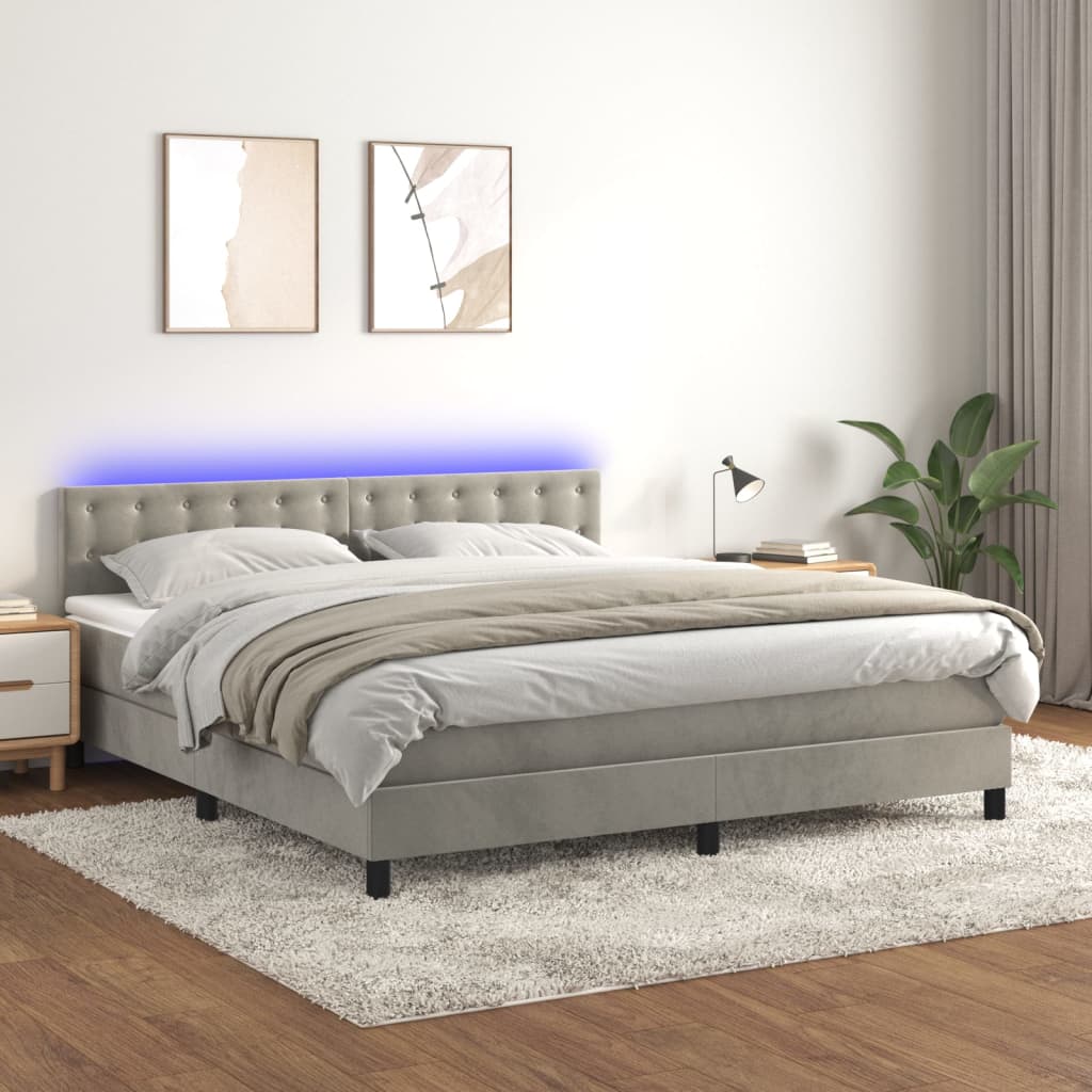 Sommier à lattes de lit matelas et LED Gris clair 160x200 cm