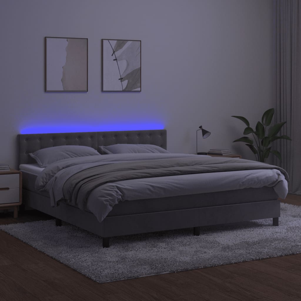 Sommier à lattes de lit matelas et LED Gris clair 180x200 cm