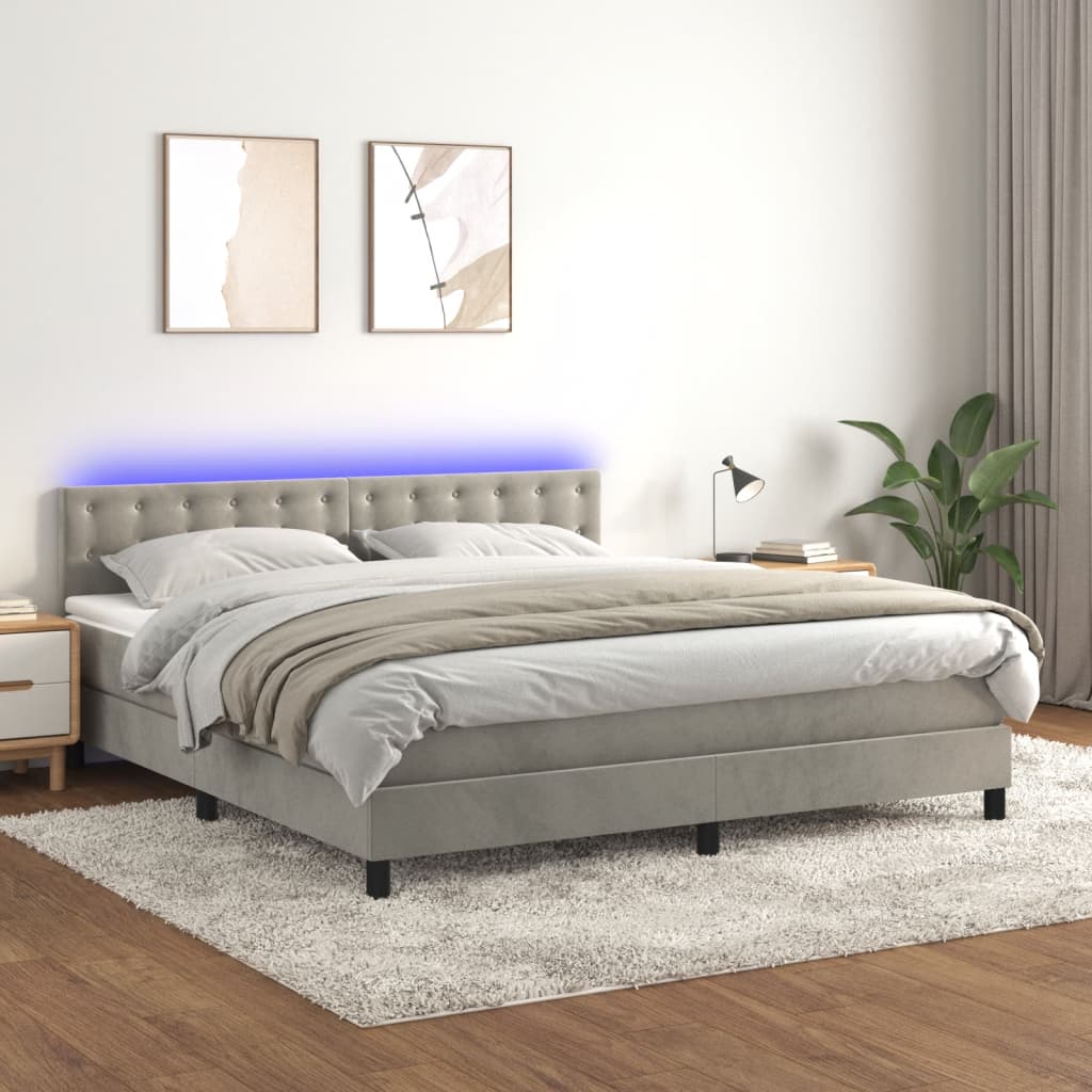 Sommier à lattes de lit matelas et LED Gris clair 180x200 cm