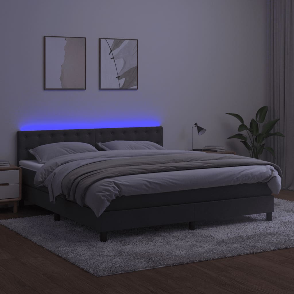 Sommier à lattes de lit matelas et LED Gris foncé 180x200 cm