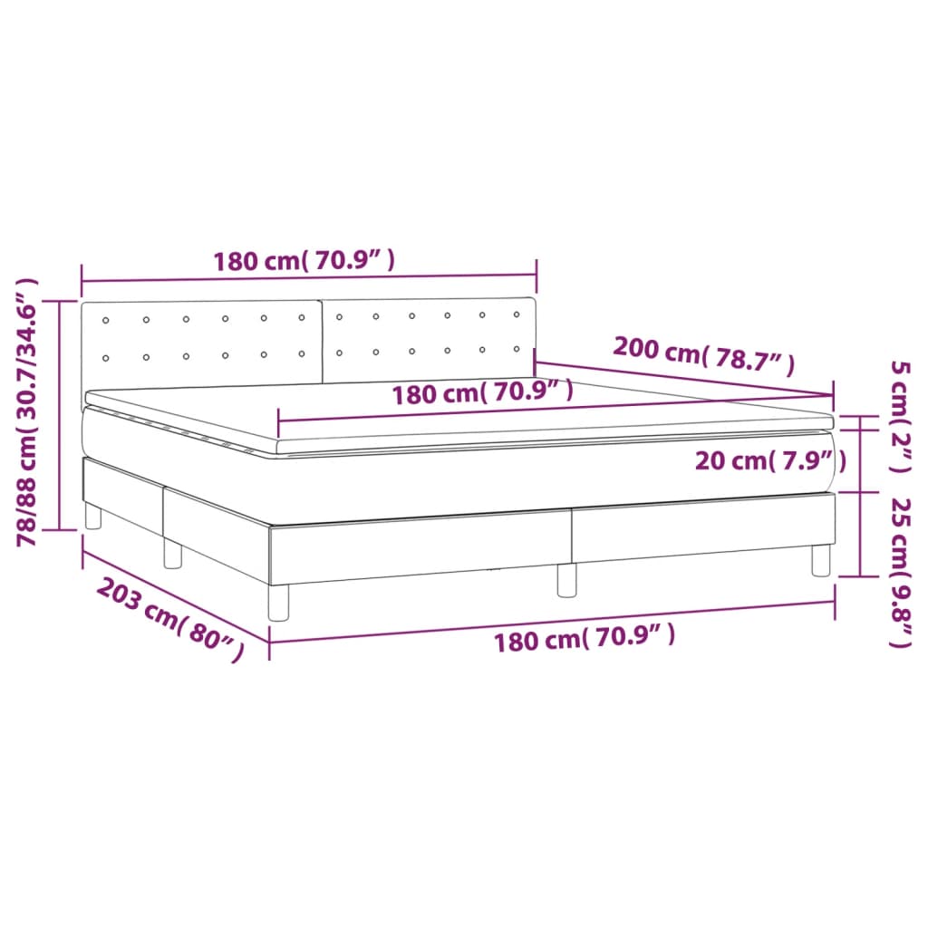 Sommier à lattes de lit matelas et LED Vert foncé 180x200 cm