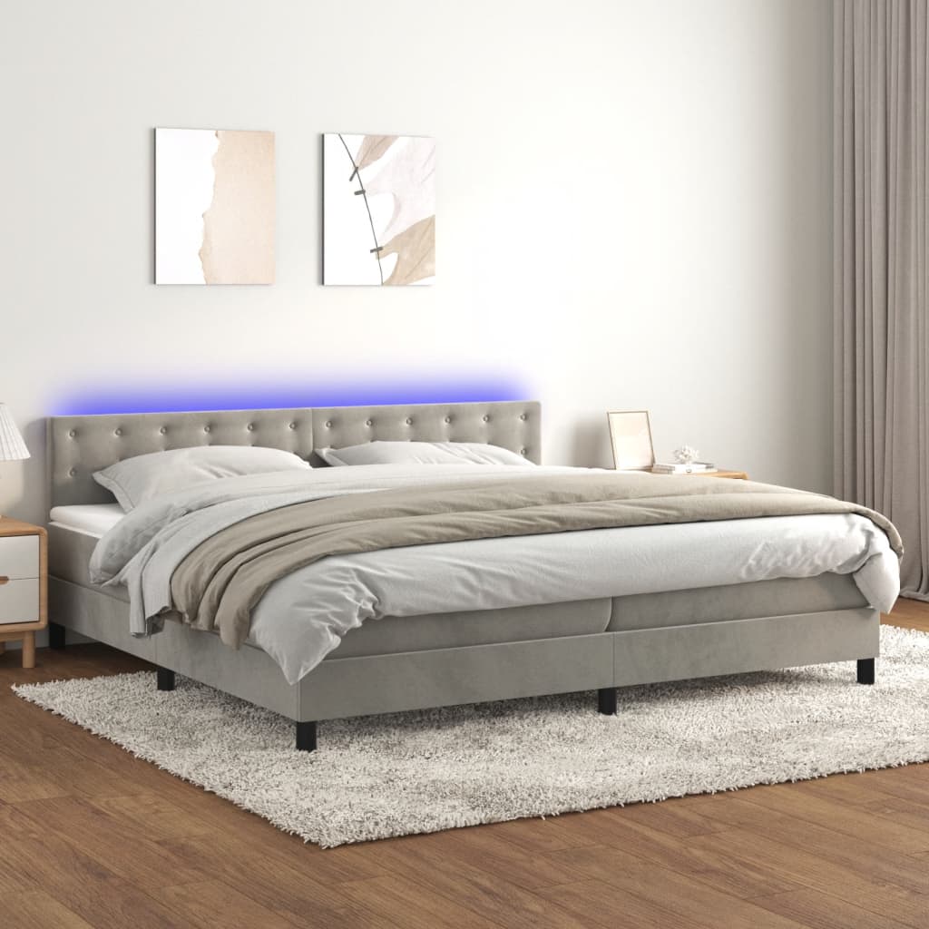 Sommier à lattes de lit matelas et LED Gris clair 200x200 cm