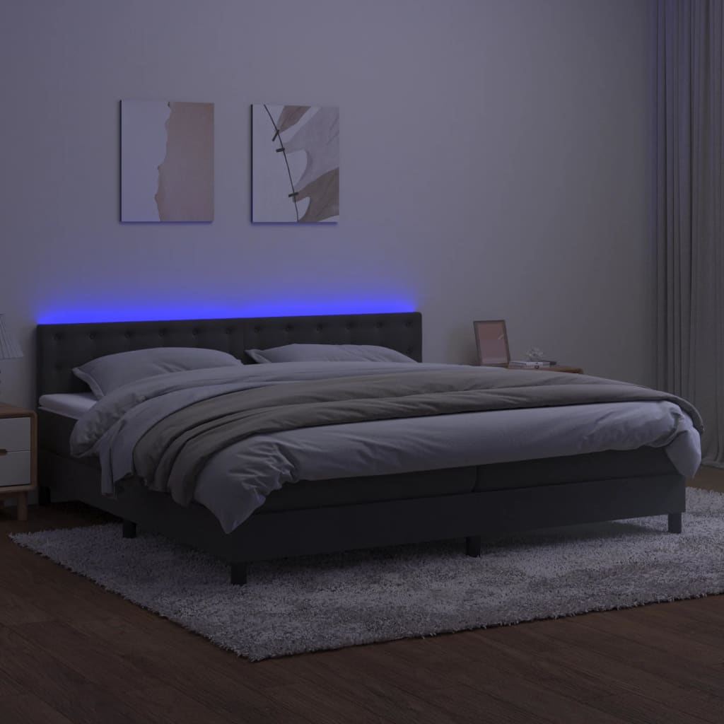 Sommier à lattes de lit matelas et LED Gris foncé 200x200 cm