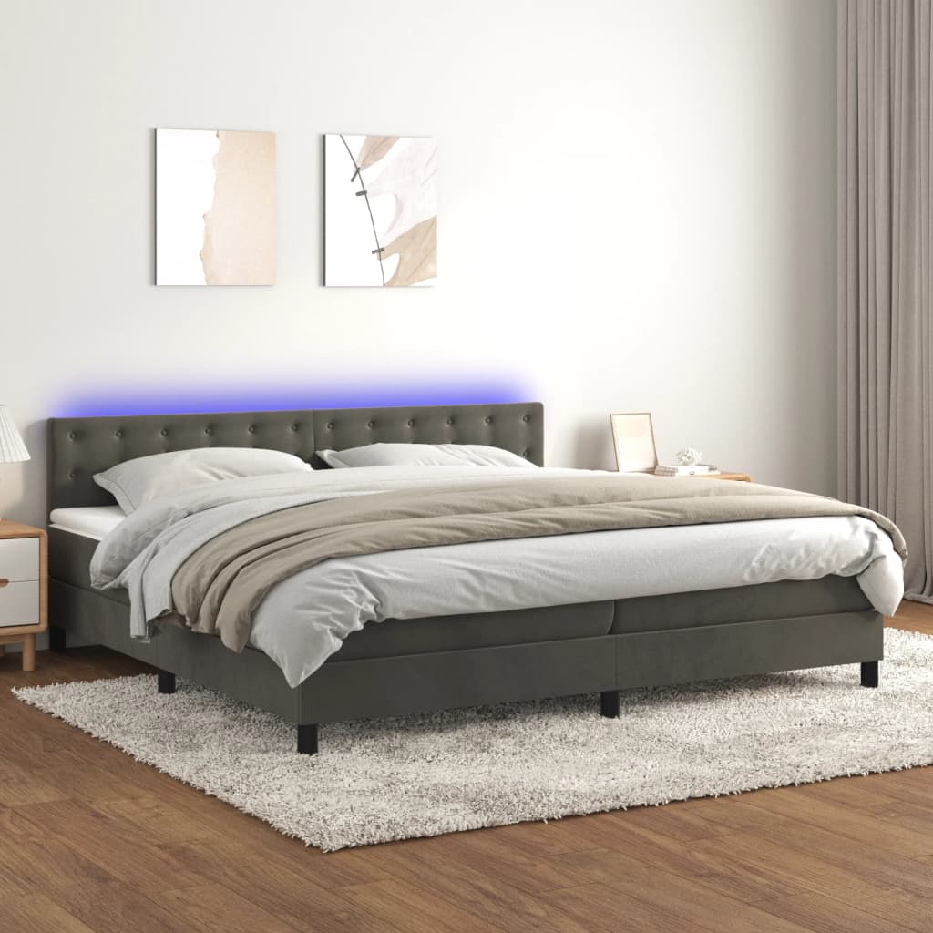 Sommier à lattes de lit matelas et LED Gris foncé 200x200 cm