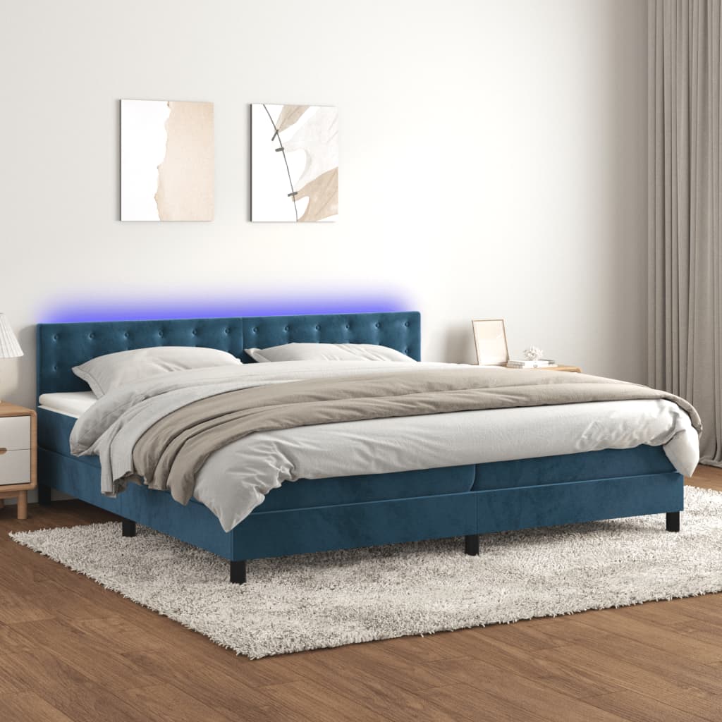 Sommier à lattes de lit matelas et LED Bleu foncé 200x200 cm