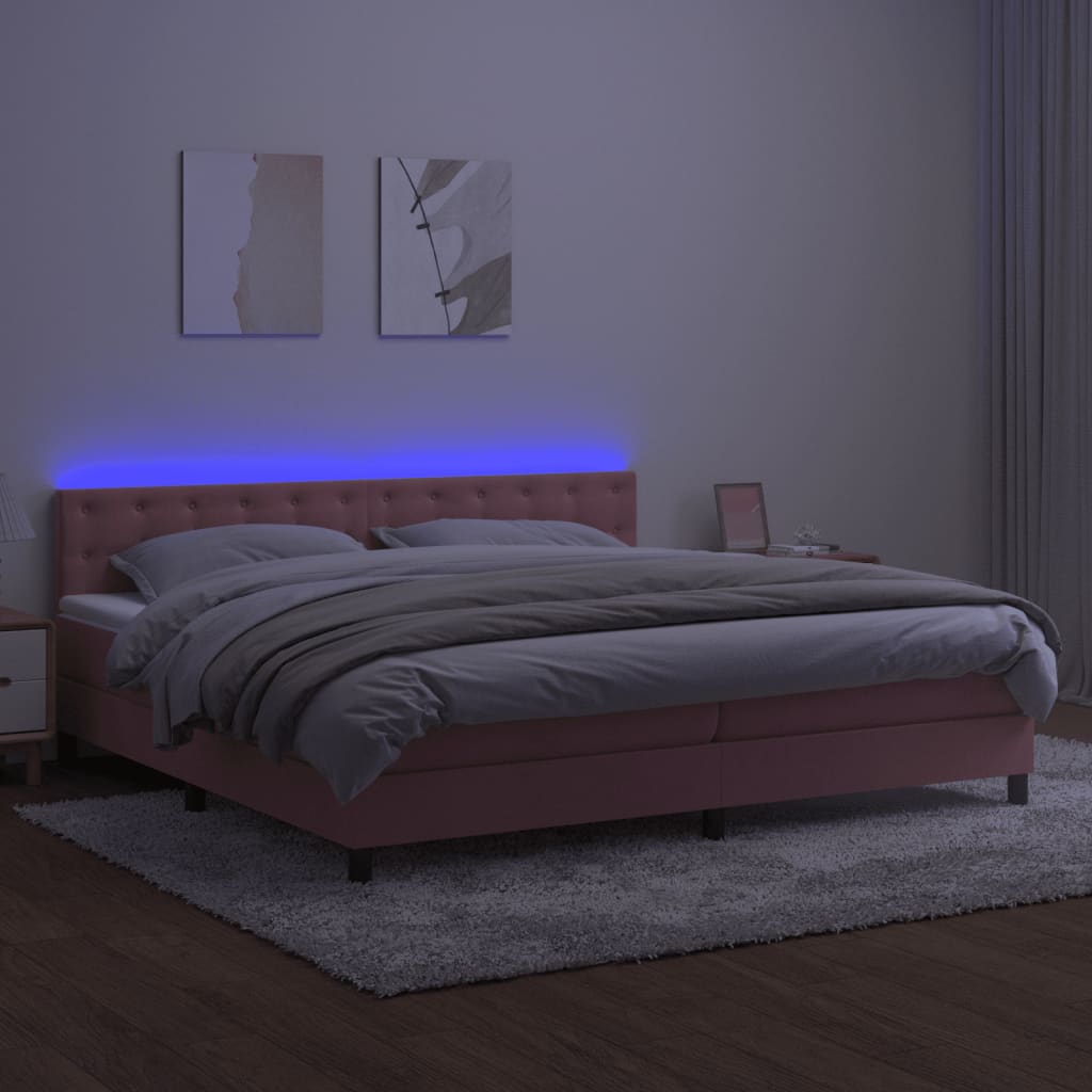 Sommier à lattes de lit avec matelas et LED Rose 200x200 cm