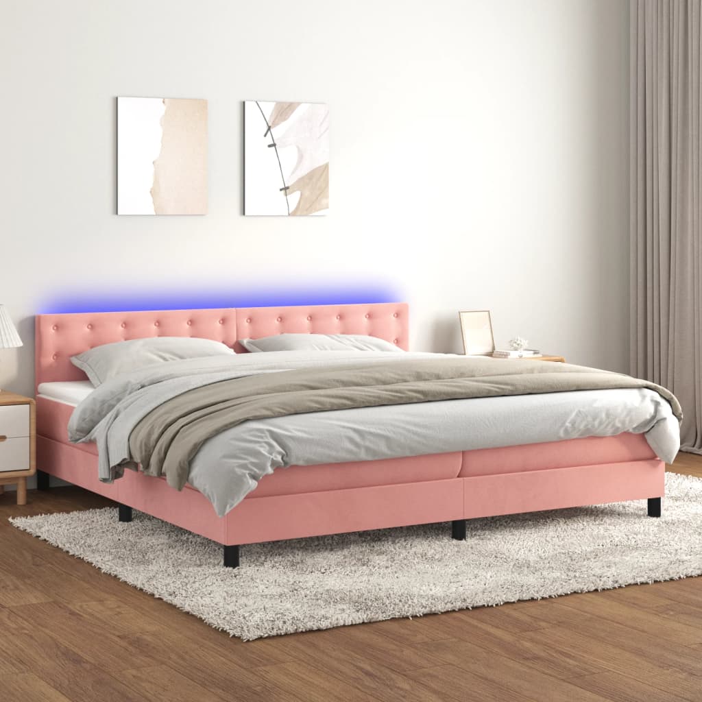 Sommier à lattes de lit avec matelas et LED Rose 200x200 cm