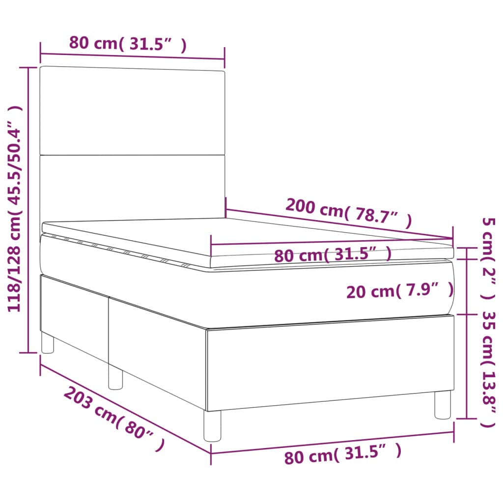 Sommier à lattes de lit avec matelas et LED Gris clair 80x200cm