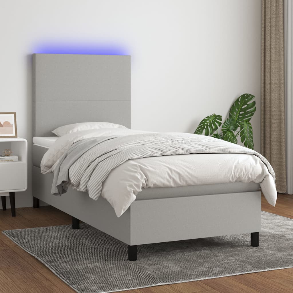 Sommier à lattes de lit avec matelas et LED Gris clair 80x200cm