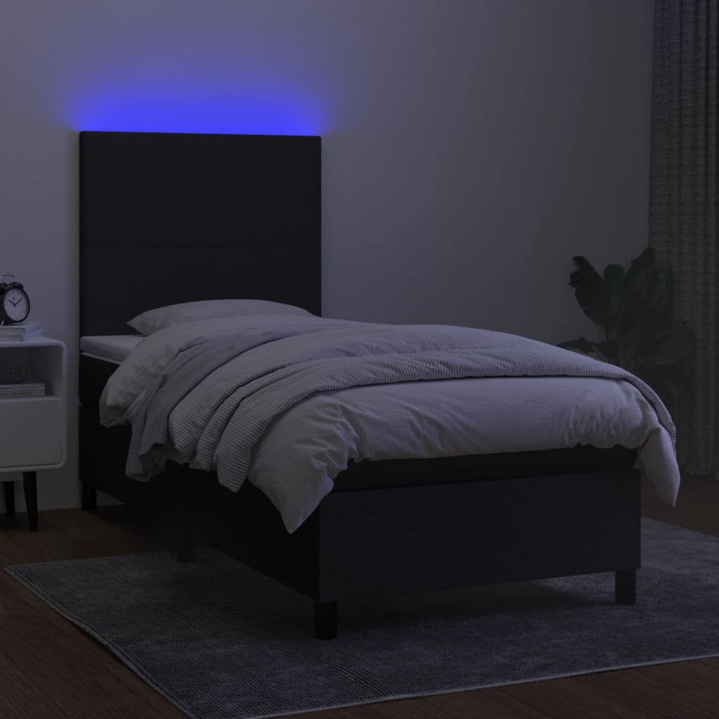 Sommier à lattes de lit avec matelas et LED Noir 80x200cm Tissu