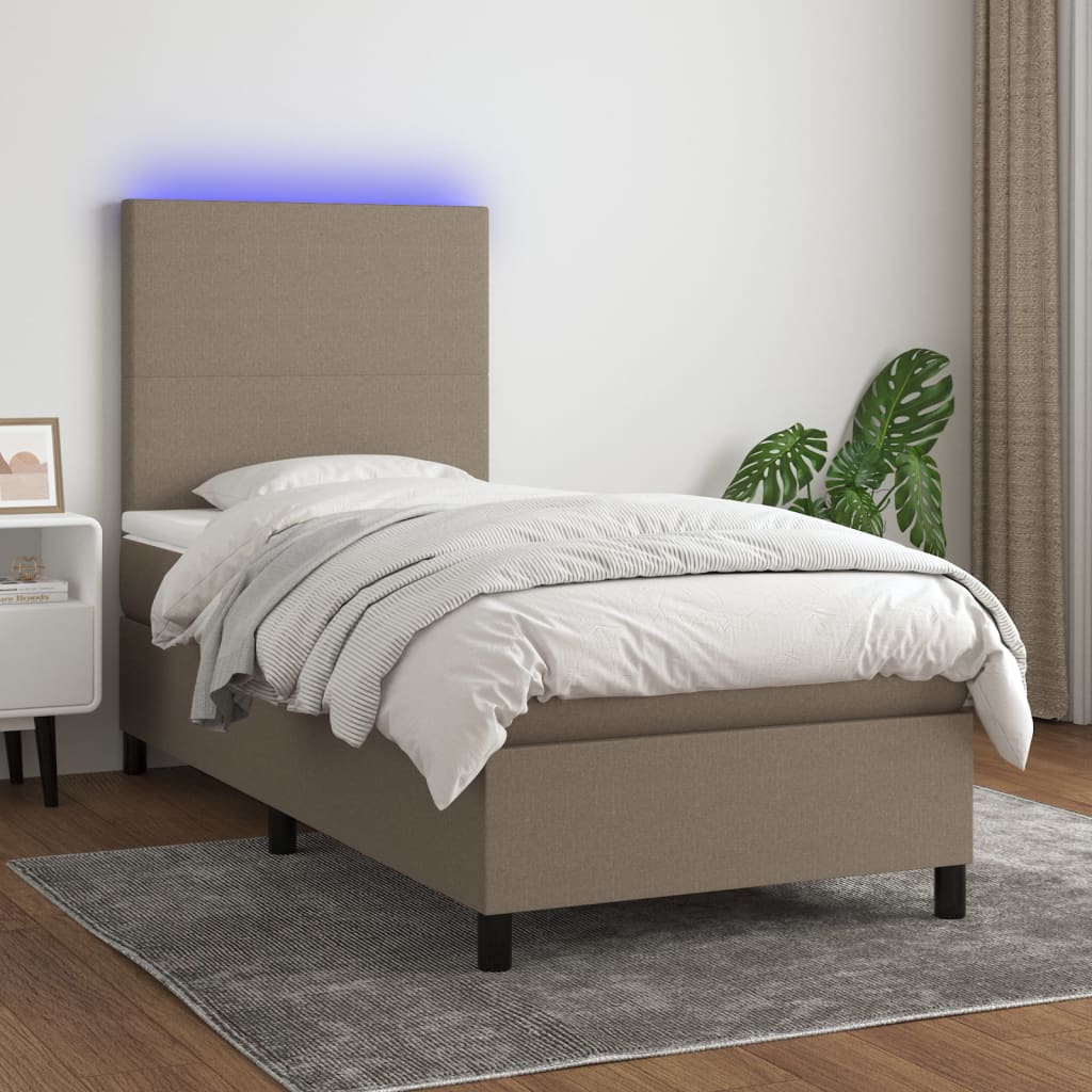 Sommier à lattes de lit et matelas et LED Taupe 80x200 cm Tissu