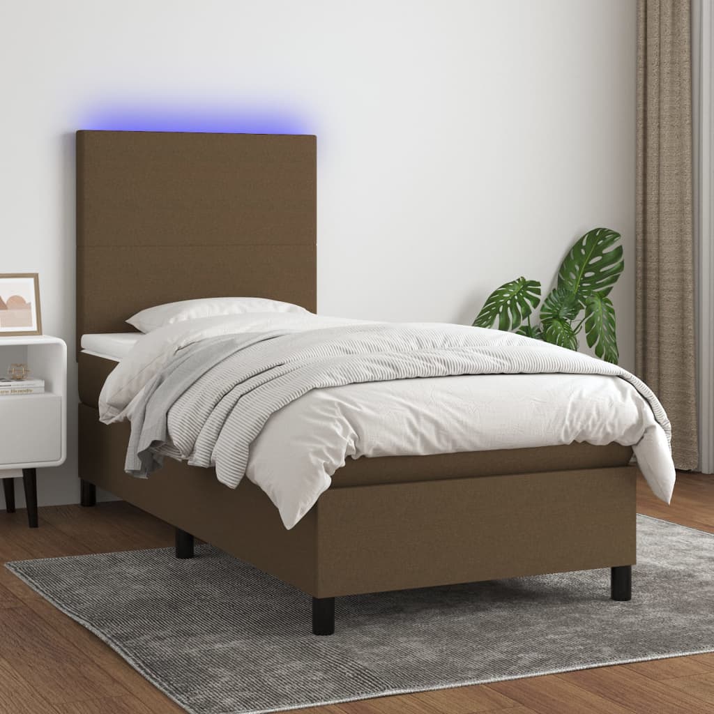 Sommier à lattes de lit et matelas et LED Marron foncé 90x190cm