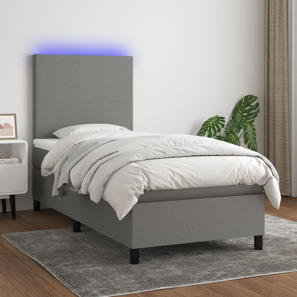 Sommier à lattes de lit avec matelas et LED Gris foncé 90x200cm