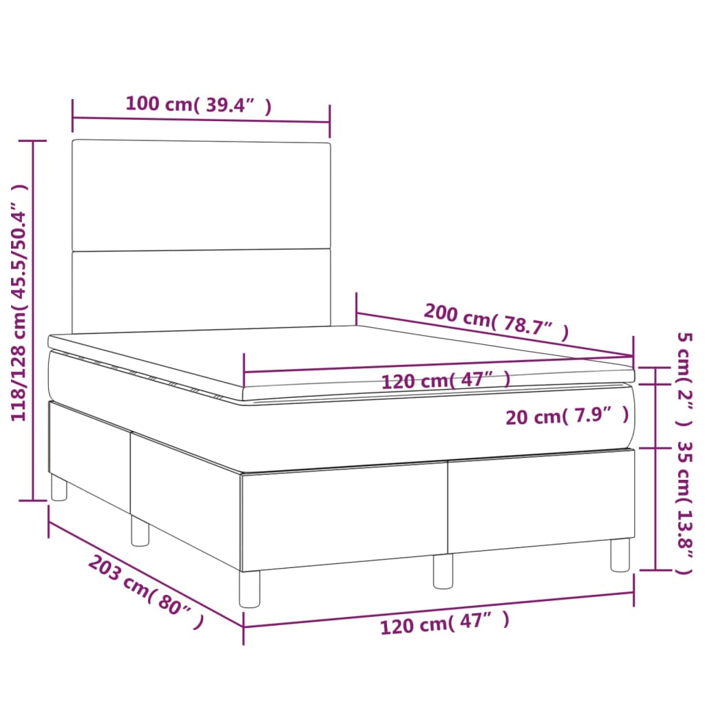 Sommier à lattes de lit matelas et LED Marron foncé 120x200 cm